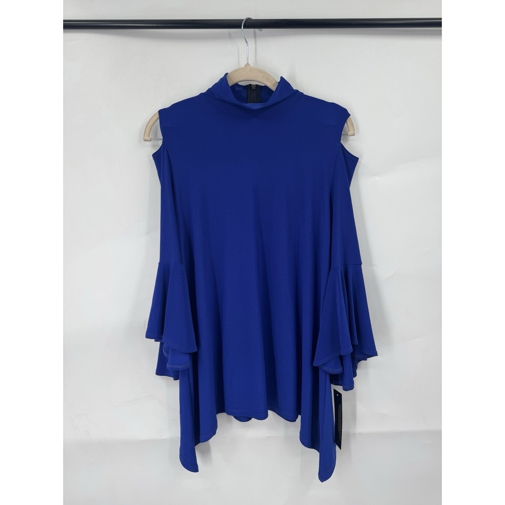 I.C By Connie K Cold Shoulder Asymmetrical Tunic Top Women S Blue Flare NEW